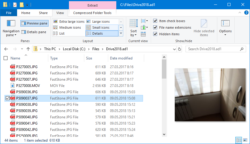 Открытие AD1 файла в Windows Explorer