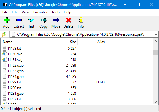 Open Chrome pak file in 7-Zip